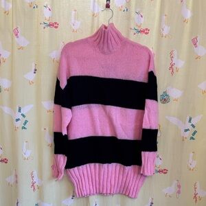 Lazy Oaf Pink and Black Striped Turtleneck Sweater
